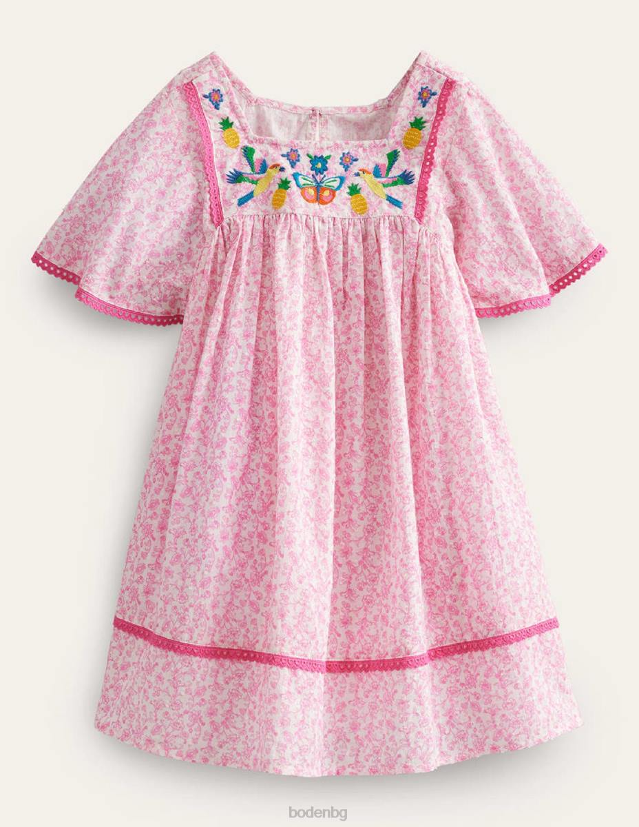 облекло Boden бродирана летяща рокля фестивал розова лятна лоза бебе LL68447