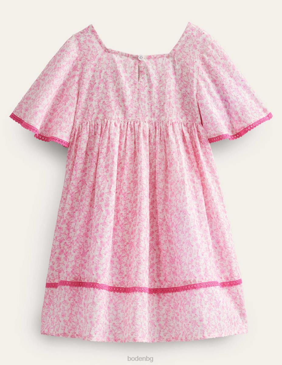 облекло Boden бродирана летяща рокля фестивал розова лятна лоза бебе LL68447