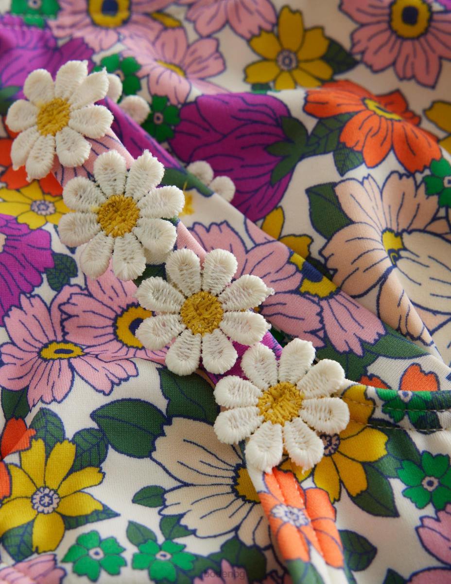 облекло Boden бикини с презрамки слонова кост и сияещи цветя на орхидея бебе LL68464