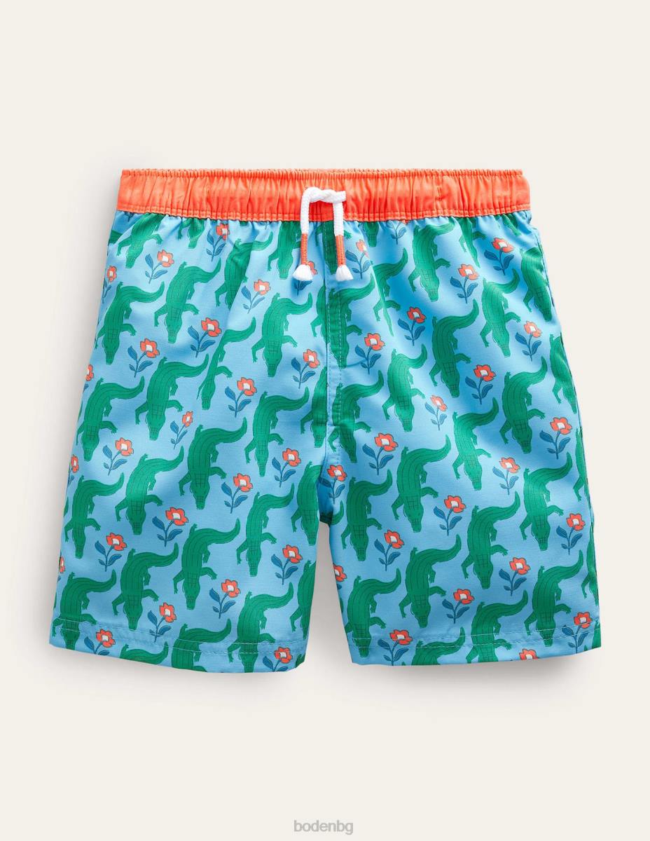 облекло Boden бански шорти аква крокодил дървен блок бебе LL68465