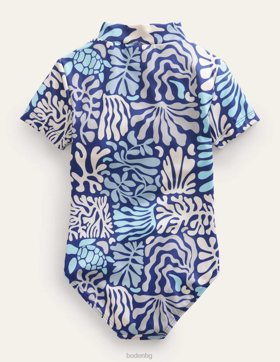 облекло Boden бански с къс ръкав десен коралов риф бебе LL68487