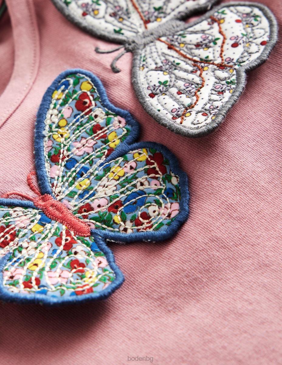 облекло Boden Тениска с 3d апликации бадемово розови пеперуди бебе LL68429