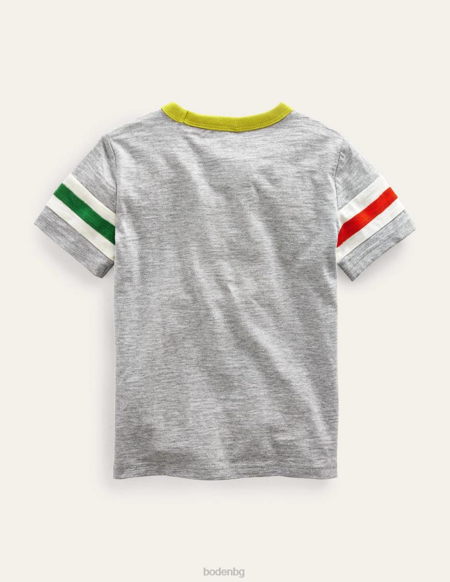 облекло Boden спортна тениска с къс ръкав яспис сив мергел/мандаринено червено бебе LL683305