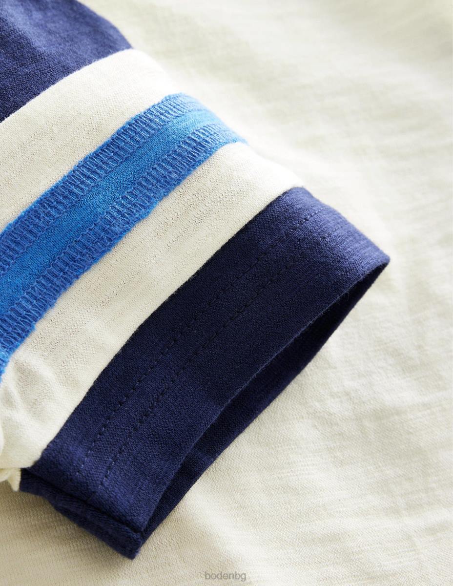 облекло Boden спортна тениска с къс ръкав слонова кост/морски флот на колежа бебе LL683320