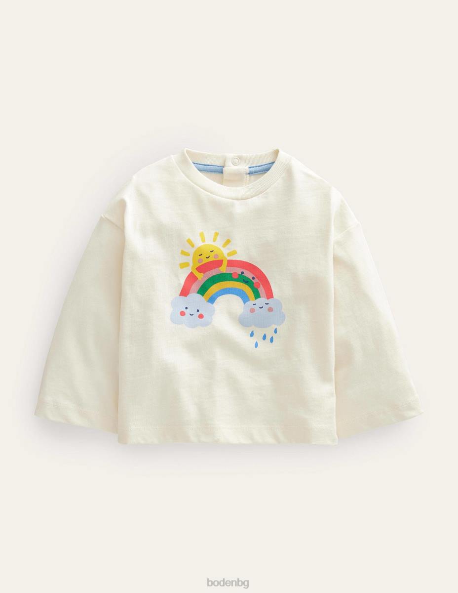 облекло Boden спокойна дъга тениска дъга в цвят слонова кост бебе LL683341