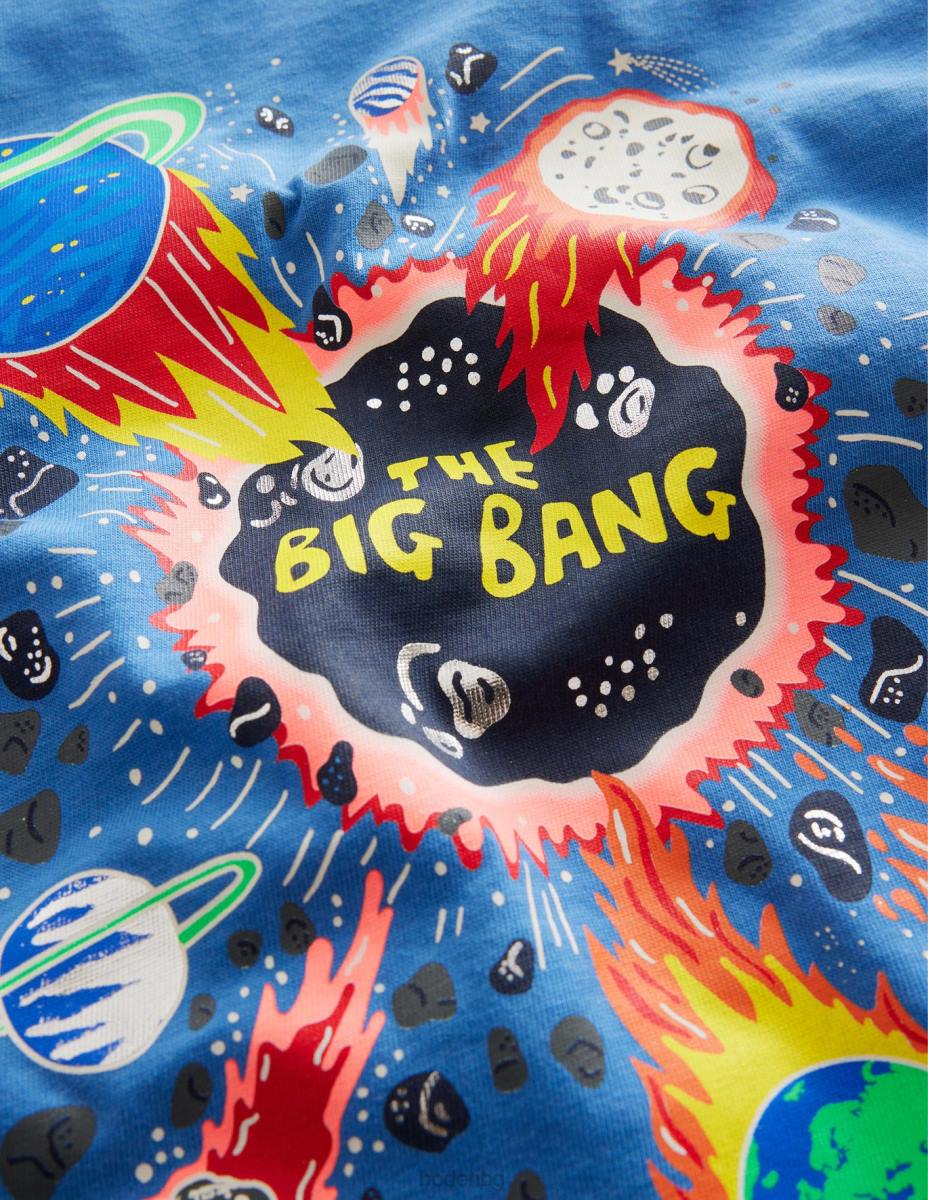 облекло Boden тениска със светещ лозунг Делфт синьо пространство бебе LL683343