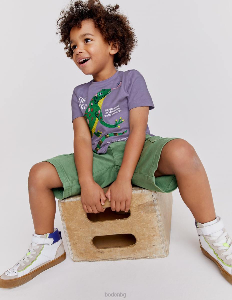 облекло Boden тениска с факти за животните мъглив лавандулов гущер бебе LL683374