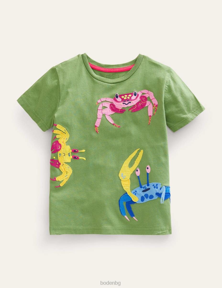 облекло Boden текстурирана тениска с апликации сафари зелени раци бебе LL683377