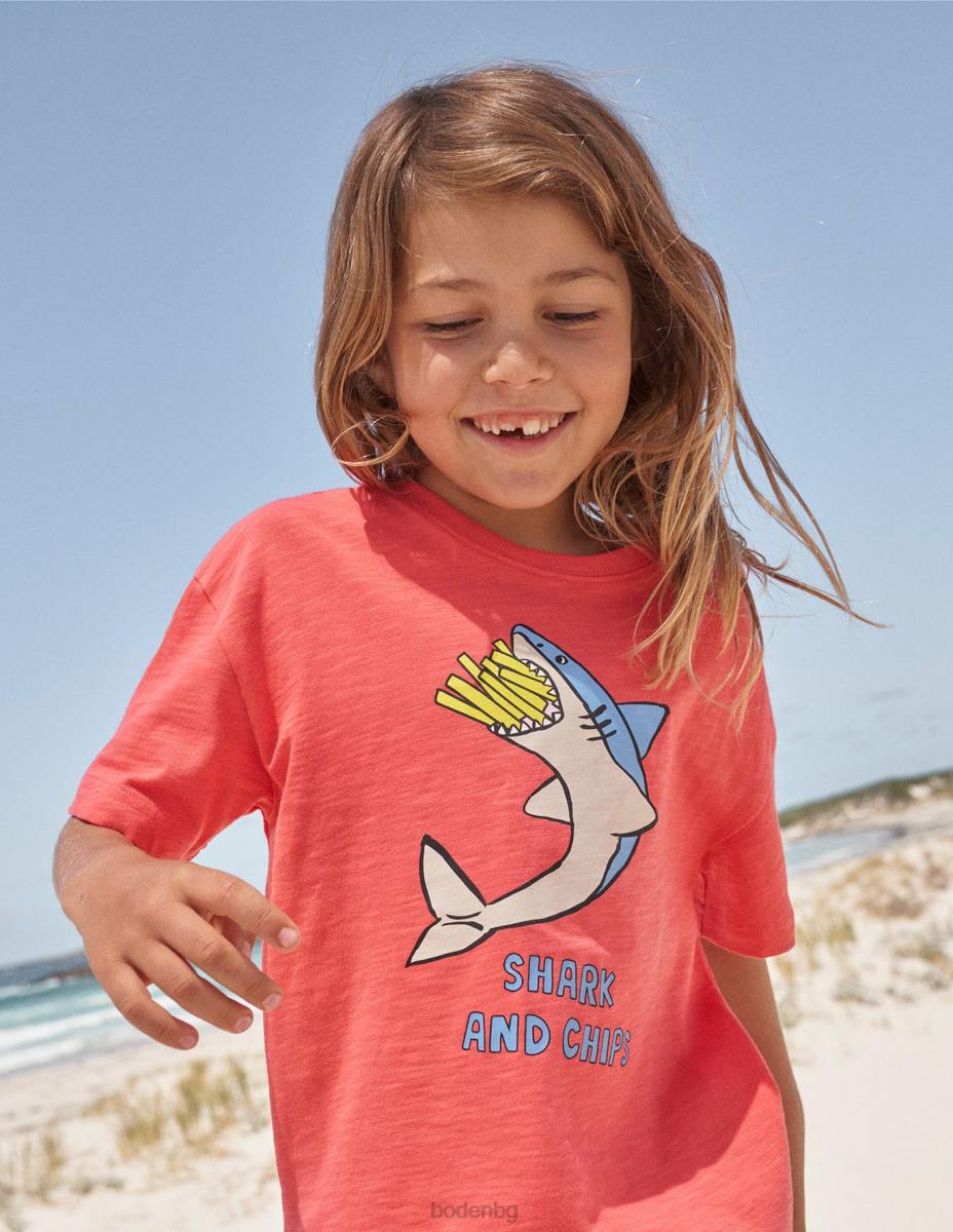 облекло Boden тениска с хумор с принт конфитюр червена акула бебе LL683378
