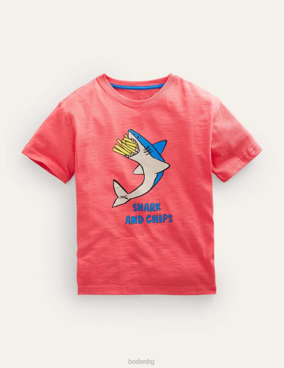 облекло Boden тениска с хумор с принт конфитюр червена акула бебе LL683378
