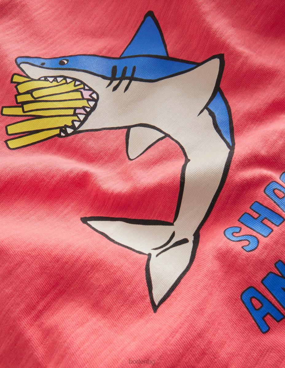 облекло Boden тениска с хумор с принт конфитюр червена акула бебе LL683378