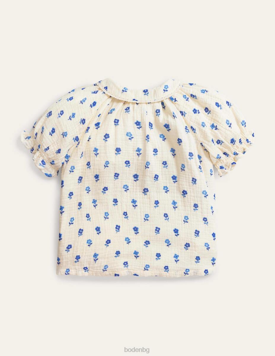облекло Boden горна част с къс буф ръкав флорална шушулка ванилия бебе LL683390