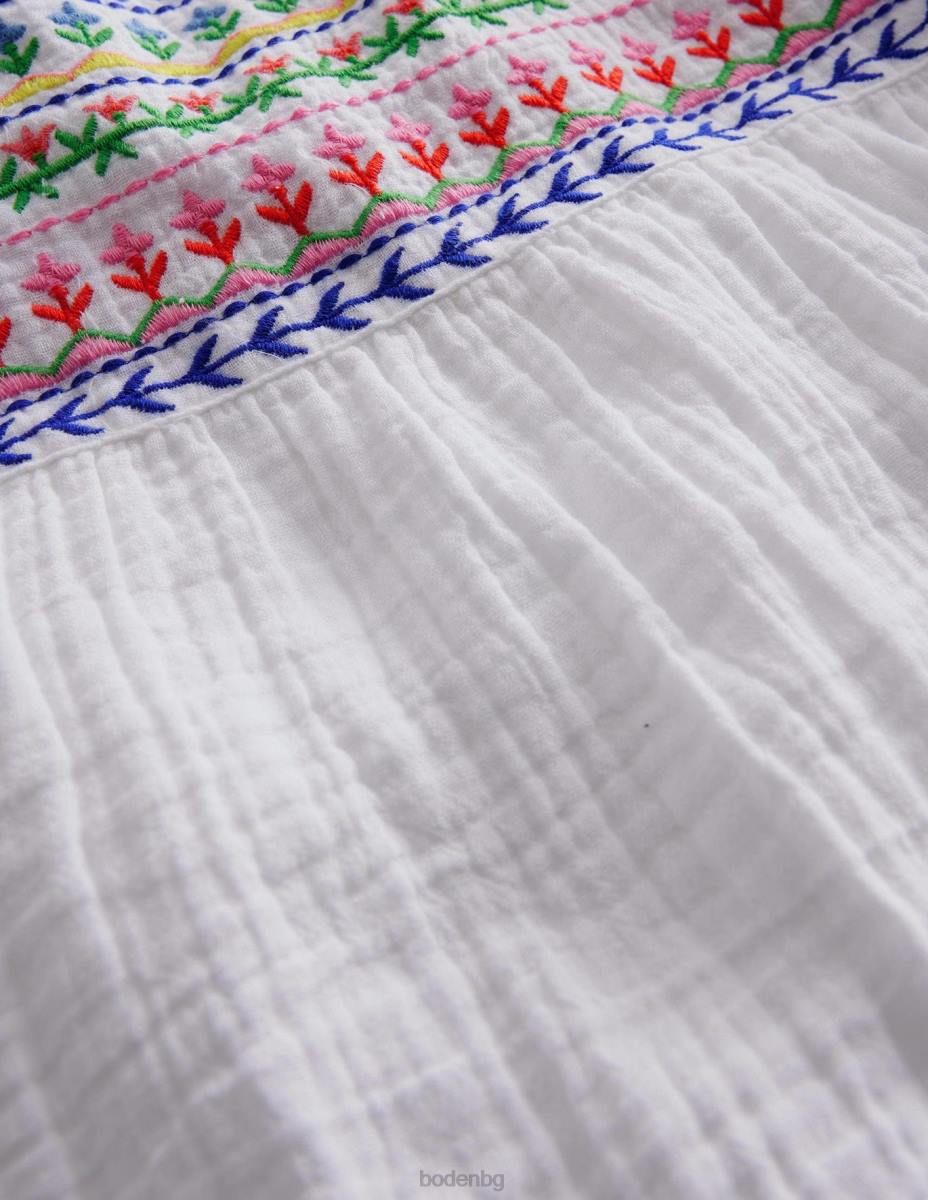 облекло Boden бродирана горна част бяло бебе LL683395