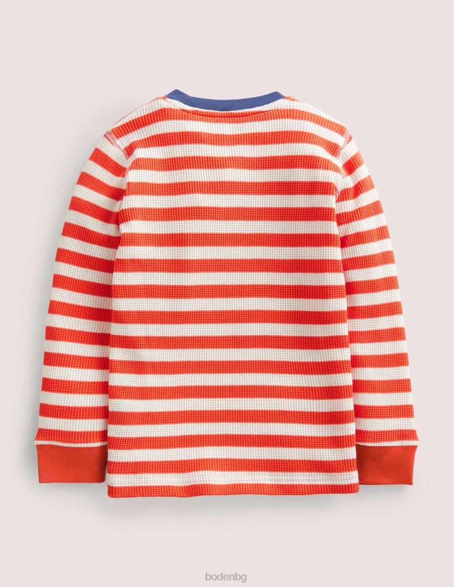 облекло Boden вафлена хенли тениска слонова кост/тигрова лилия оранжево бебе LL683421