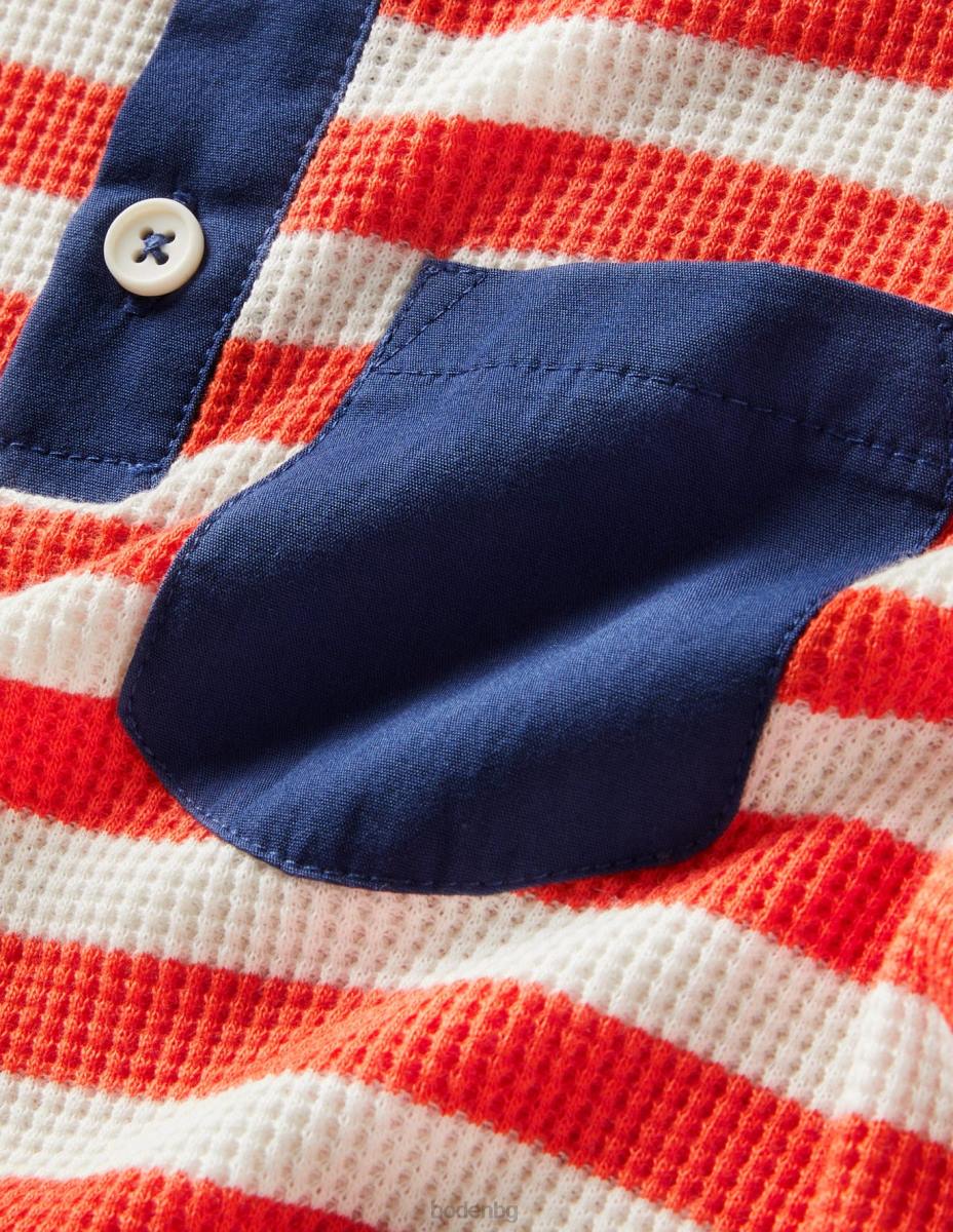 облекло Boden вафлена хенли тениска слонова кост/тигрова лилия оранжево бебе LL683421