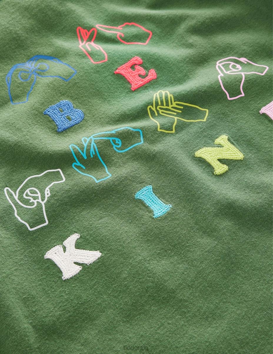 облекло Boden тениска с надпис с верижен шев сафари зелено бъди мил бебе LL683422