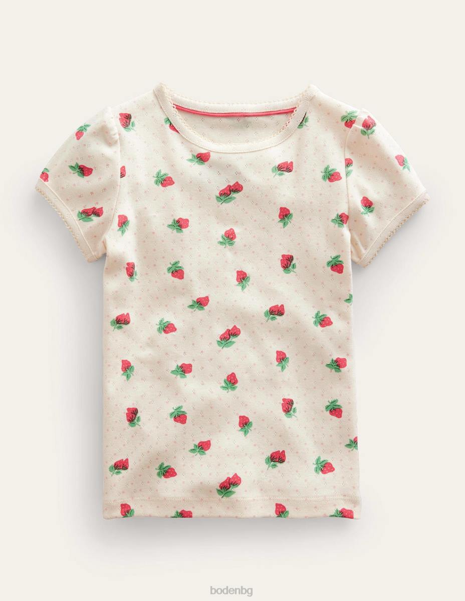 облекло Boden топ с къси ръкави ягоди от слонова кост бебе LL683423