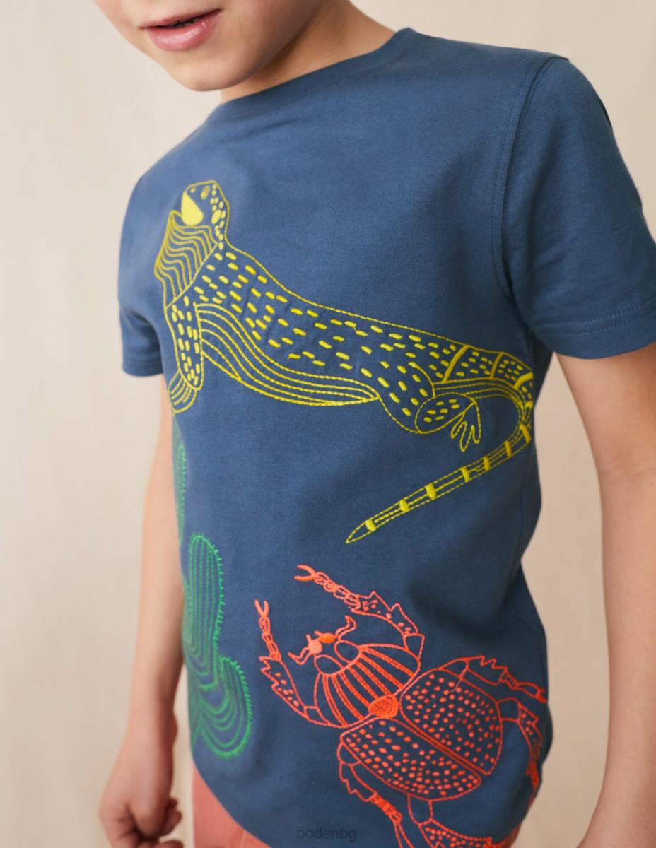 облекло Boden тениска с масивни шевове робот син гущер бебе LL683424