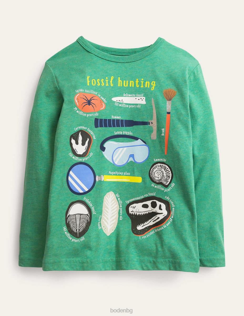 облекло Boden образователна светеща тениска тъмнозелени вкаменелости бебе LL683425