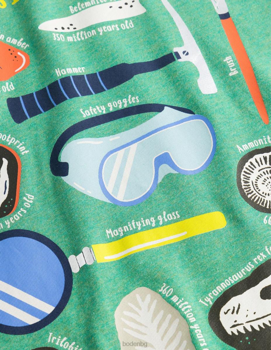 облекло Boden образователна светеща тениска тъмнозелени вкаменелости бебе LL683425
