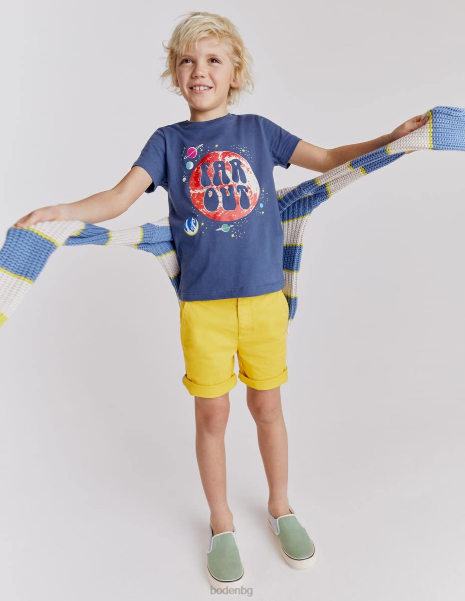 облекло Boden тениска със светещ лозунг робот синьо пространство бебе LL683436