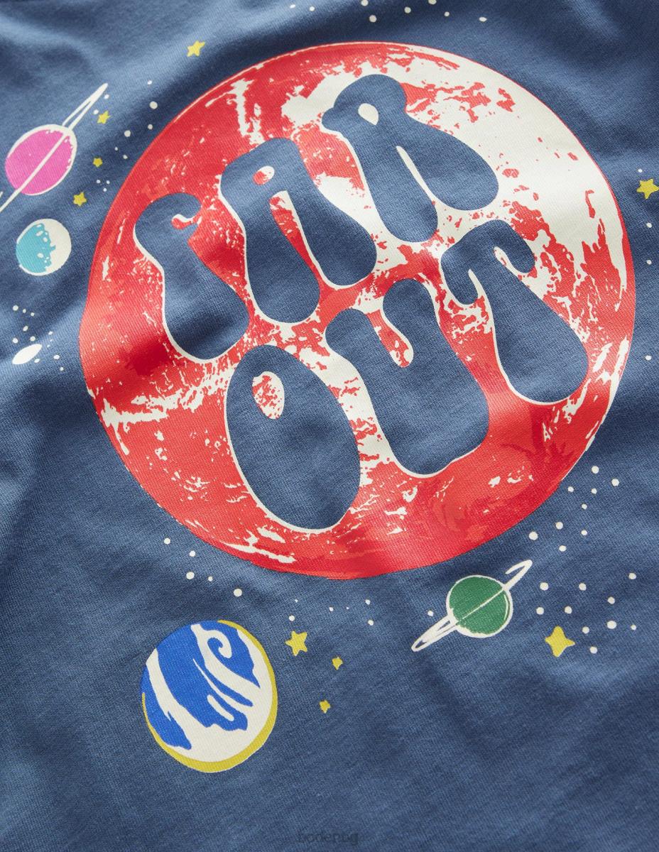 облекло Boden тениска със светещ лозунг робот синьо пространство бебе LL683436