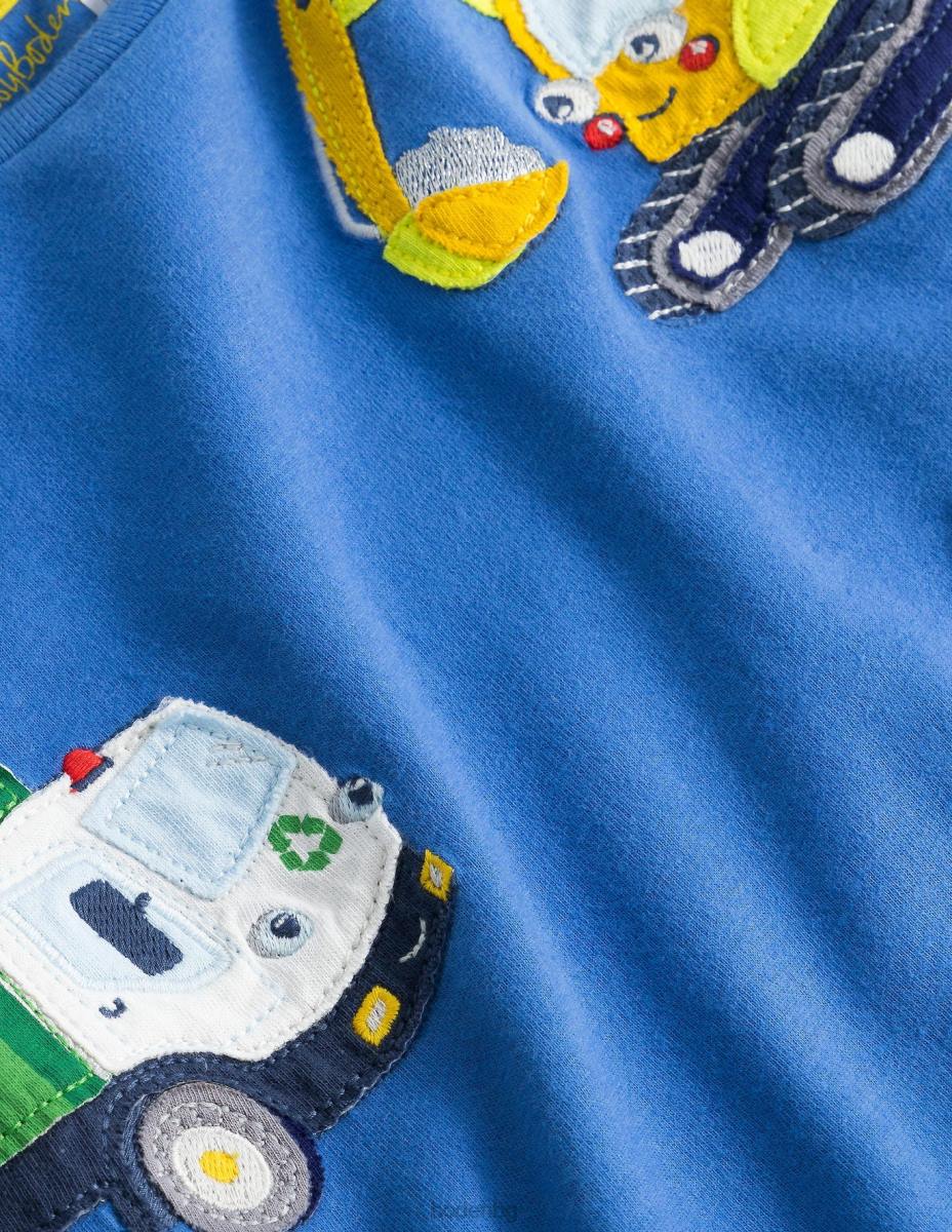 облекло Boden тениска с апликации Елизабетски сини превозни средства бебе LL683442