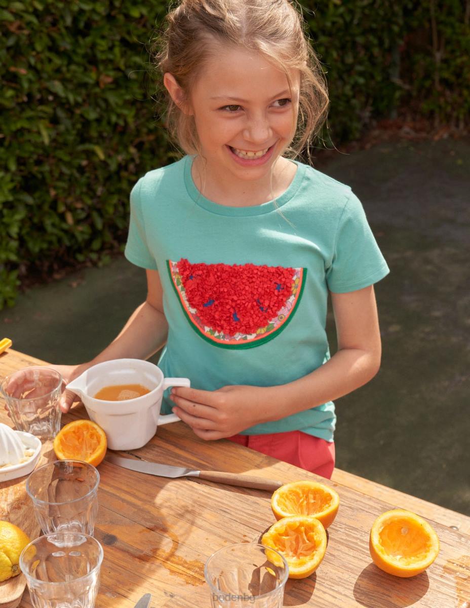 облекло Boden тениска с лого на диня аква морска диня бебе LL68377