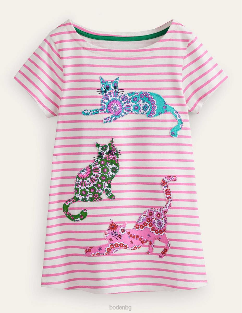 облекло Boden туника с апликация с къс ръкав слонова кост/ярко венчелистче розово бебе LL68378