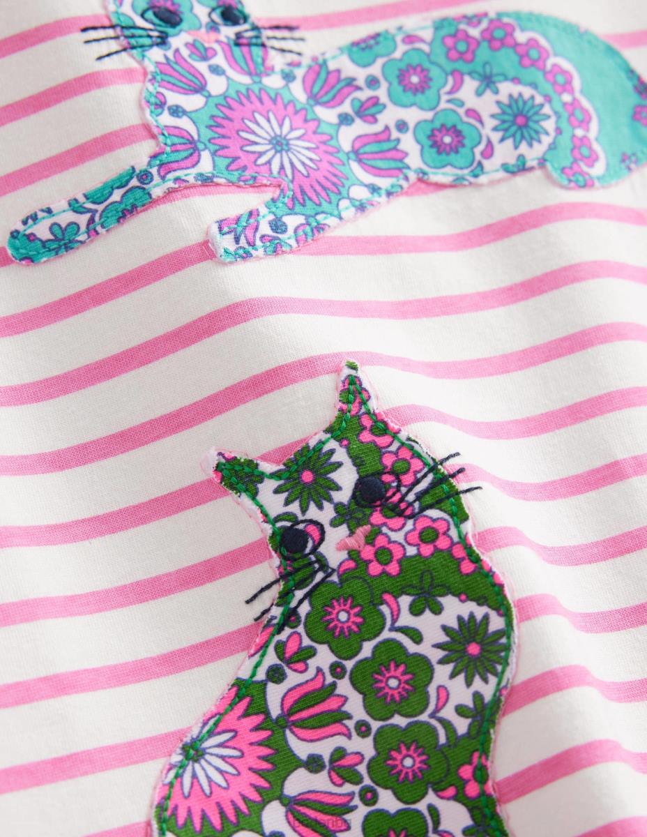 облекло Boden туника с апликация с къс ръкав слонова кост/ярко венчелистче розово бебе LL68378