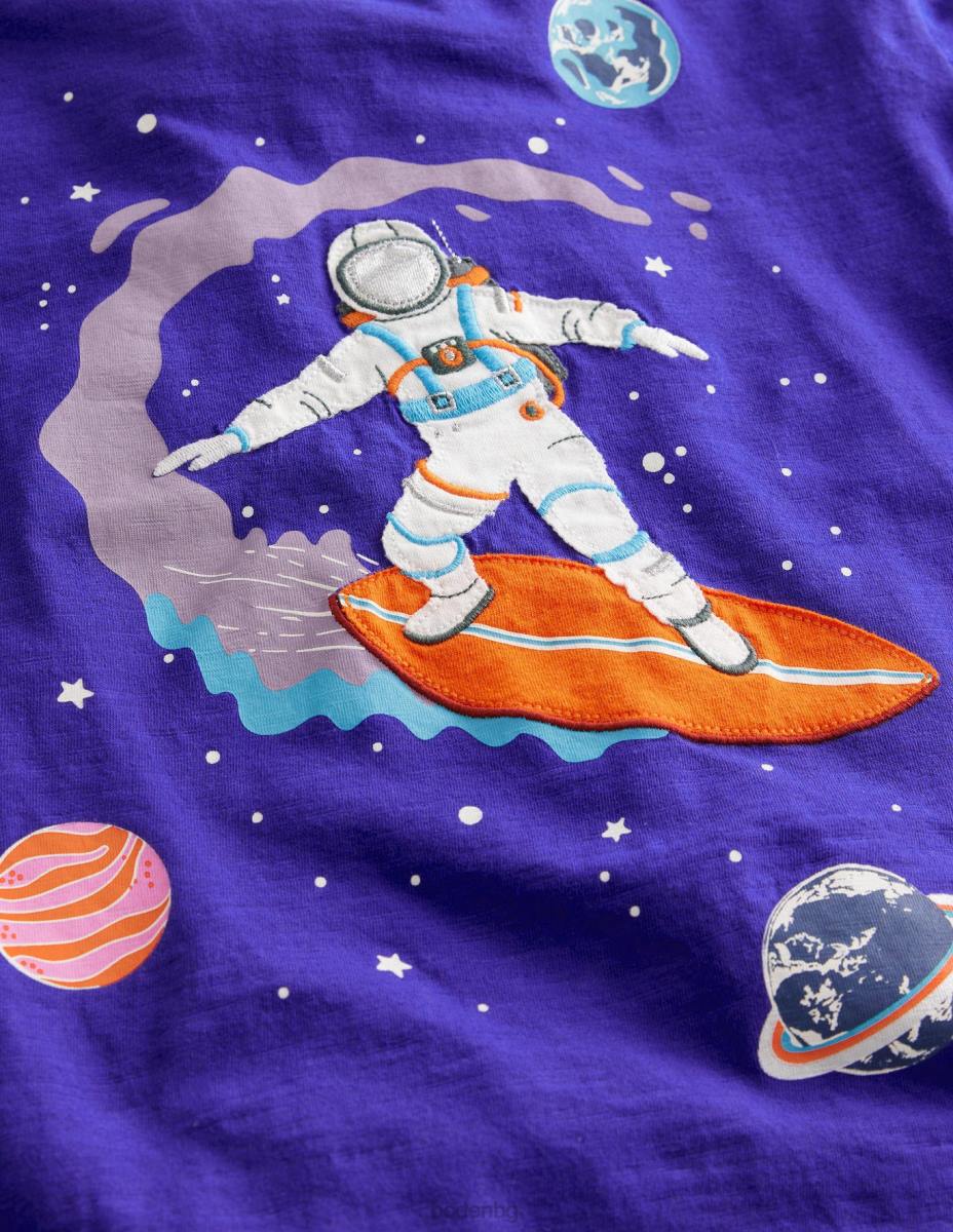 облекло Boden памучна тениска с космически принт син мергел сърфист бебе LL68395