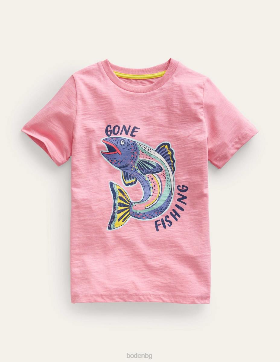 облекло Boden тениска с метален риболовен принт въртележка розова бебе LL68396