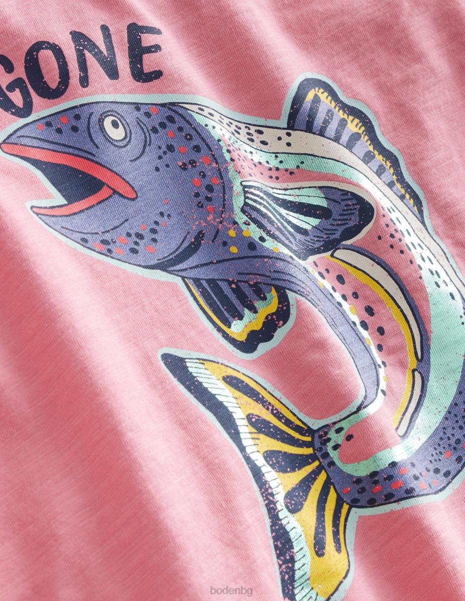 облекло Boden тениска с метален риболовен принт въртележка розова бебе LL68396