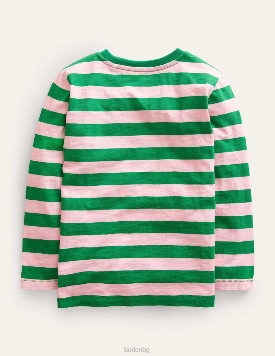 облекло Boden изпрана тениска с дълъг ръкав френско розово/наситено зелено бебе LL68422
