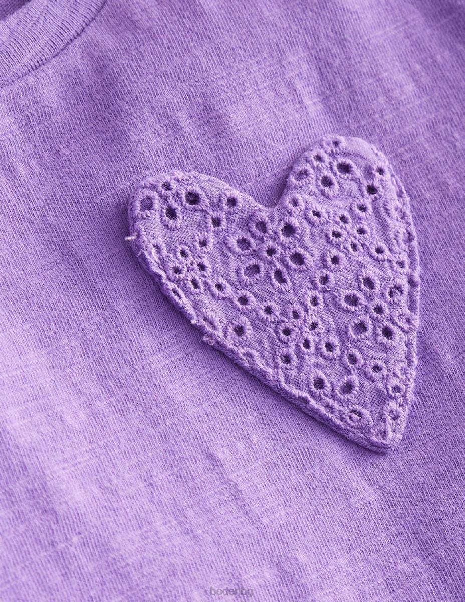 облекло Boden тениска с джоб сърце астра лилаво бебе LL68431