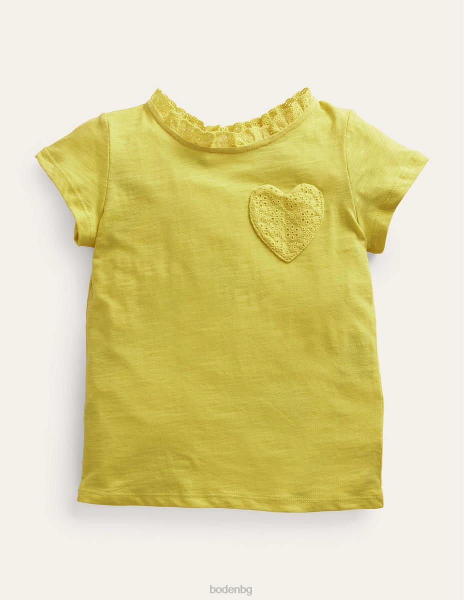 облекло Boden тениска broderie с джоб сладка царевица жълта бебе LL683461