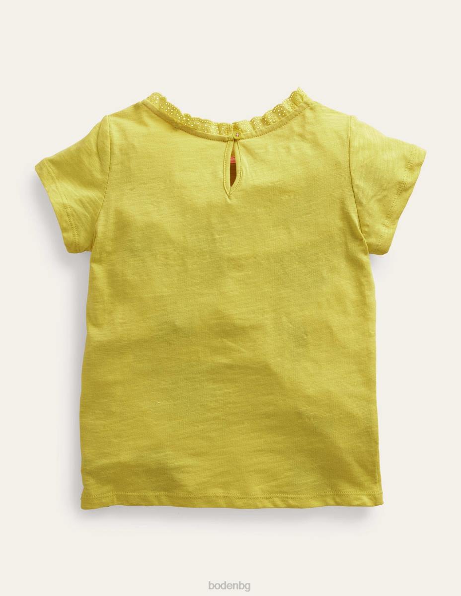 облекло Boden тениска broderie с джоб сладка царевица жълта бебе LL683461