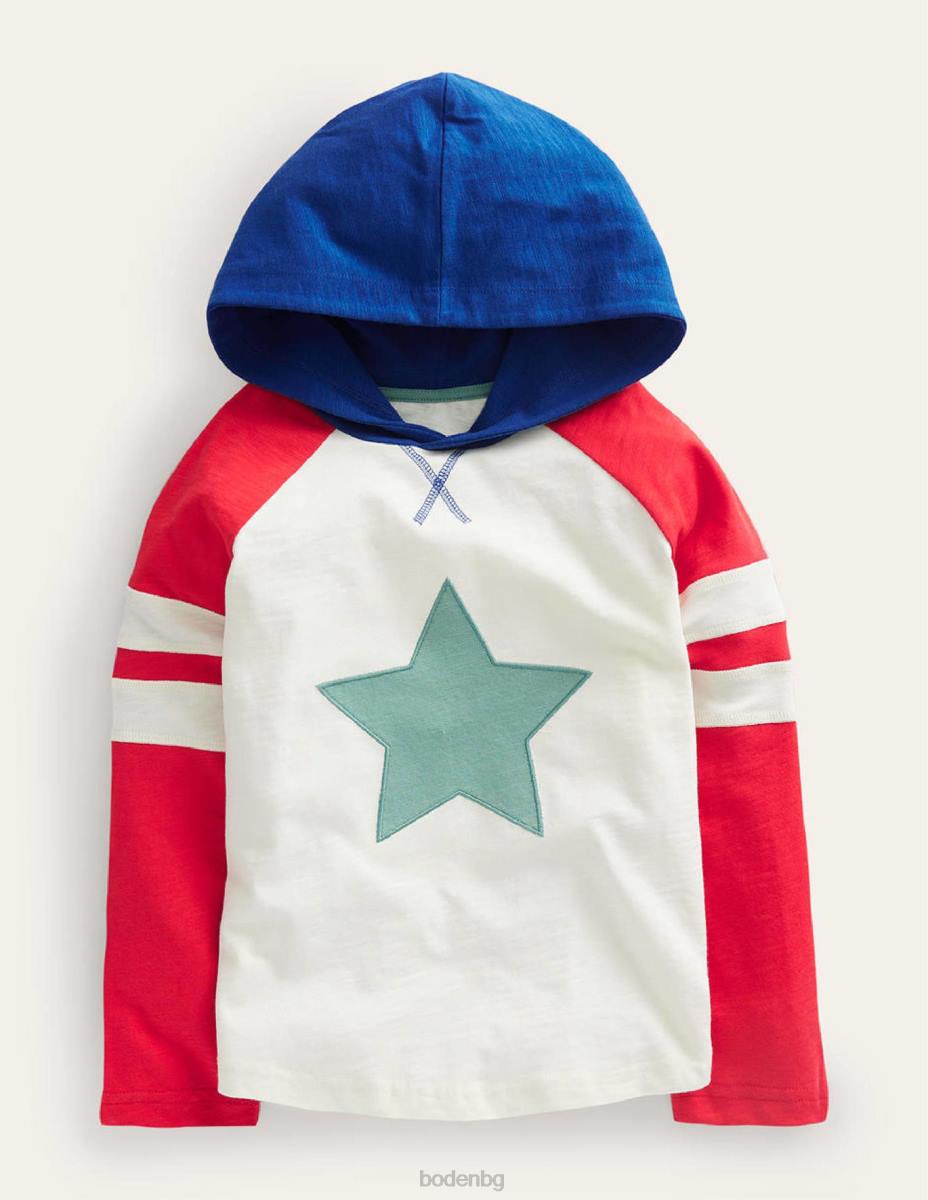 облекло Boden реглан тениска с лого с качулка слонова кост/peppadew звезда бебе LL68428