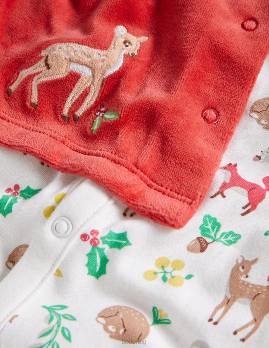 облекло Boden комплект спален костюм празнична гора от слонова кост бебе LL683309