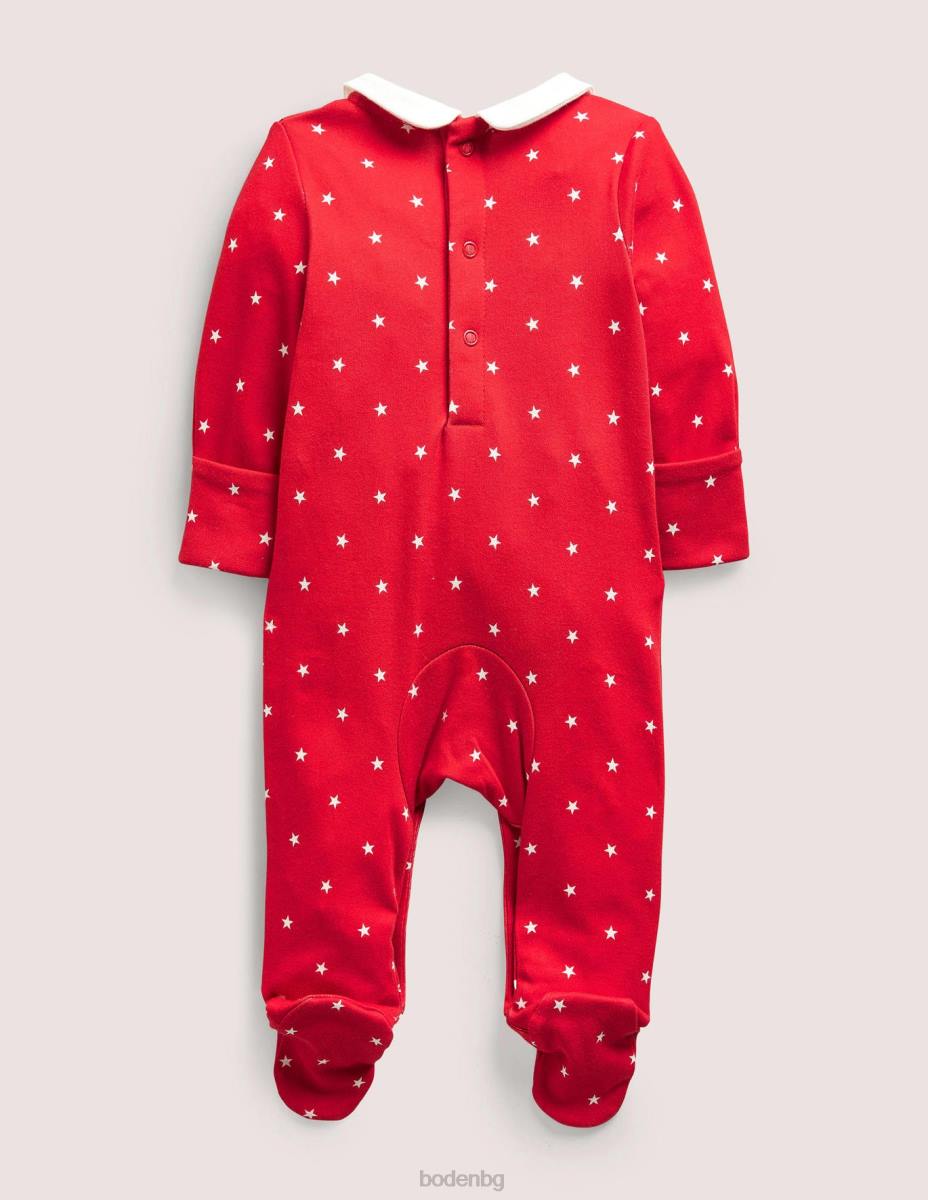 облекло Boden коледен спален костюм за новородени рокабили червени звезди бебе LL683327
