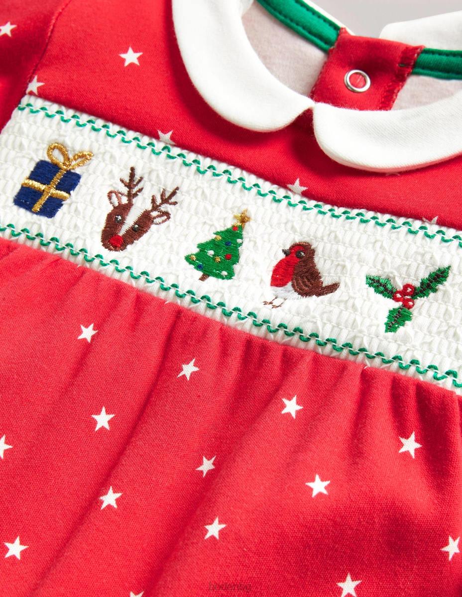 облекло Boden коледен спален костюм за новородени рокабили червени звезди бебе LL683327