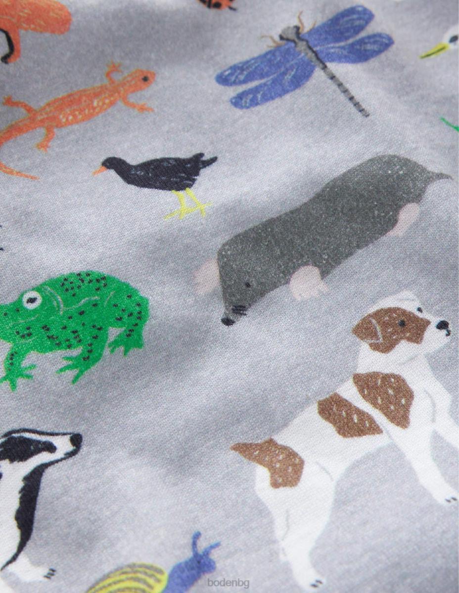 облекло Boden удобна единична дълга пижама природна пътека сив мергел бебе LL68527