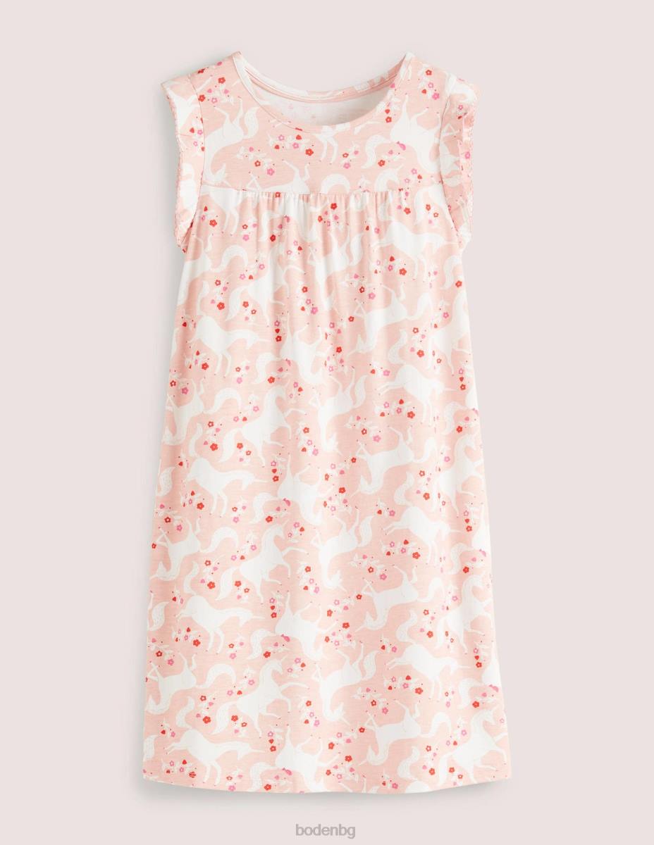 облекло Boden нощница с щампа с къс ръкав boto розов еднорог на цветя бебе LL68528