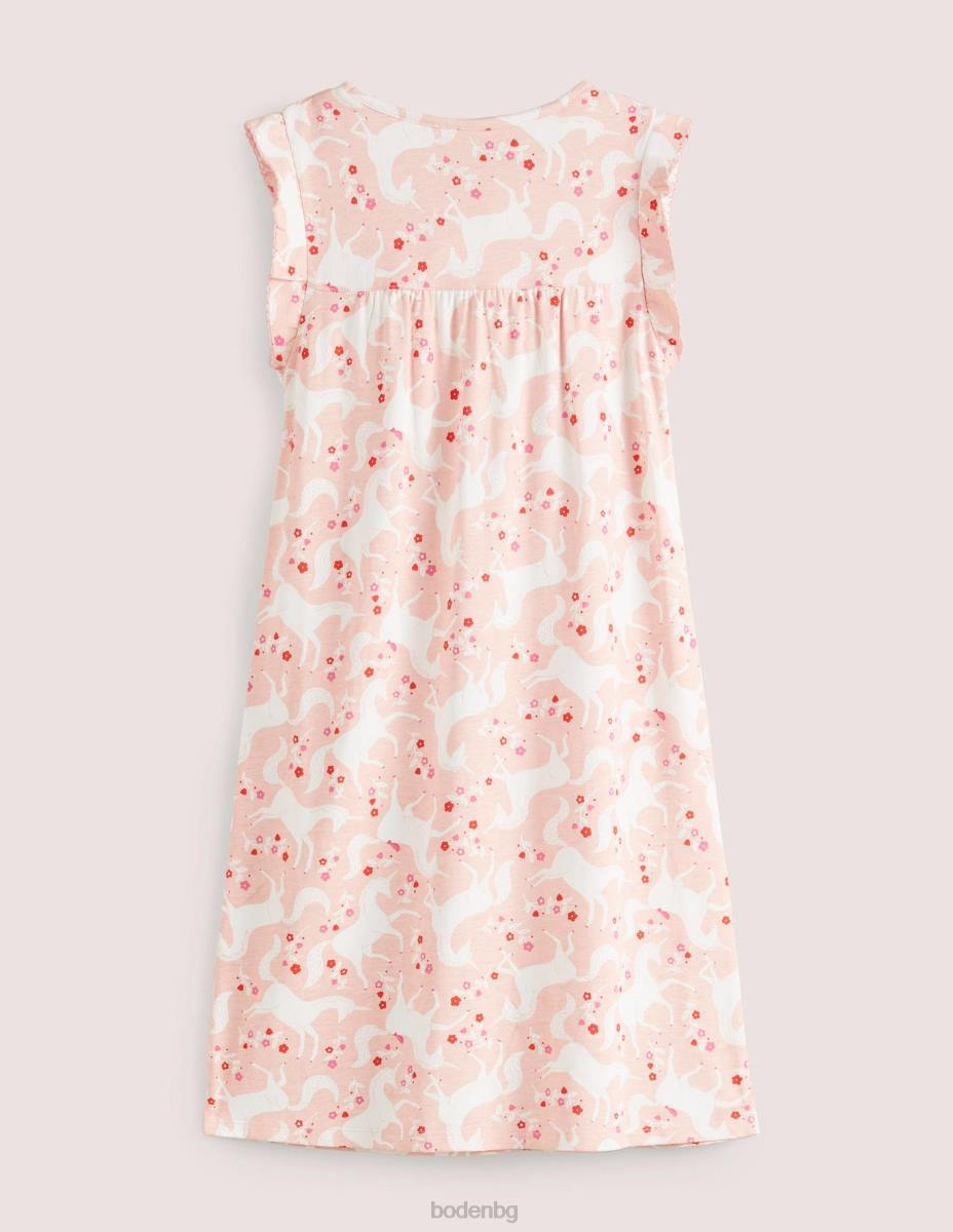 облекло Boden нощница с щампа с къс ръкав boto розов еднорог на цветя бебе LL68528