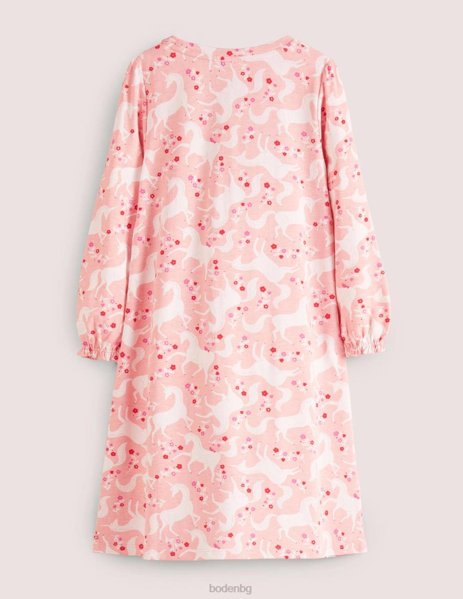 облекло Boden нощница с дълъг ръкав с щампа boto розов еднорог на цветя бебе LL68531