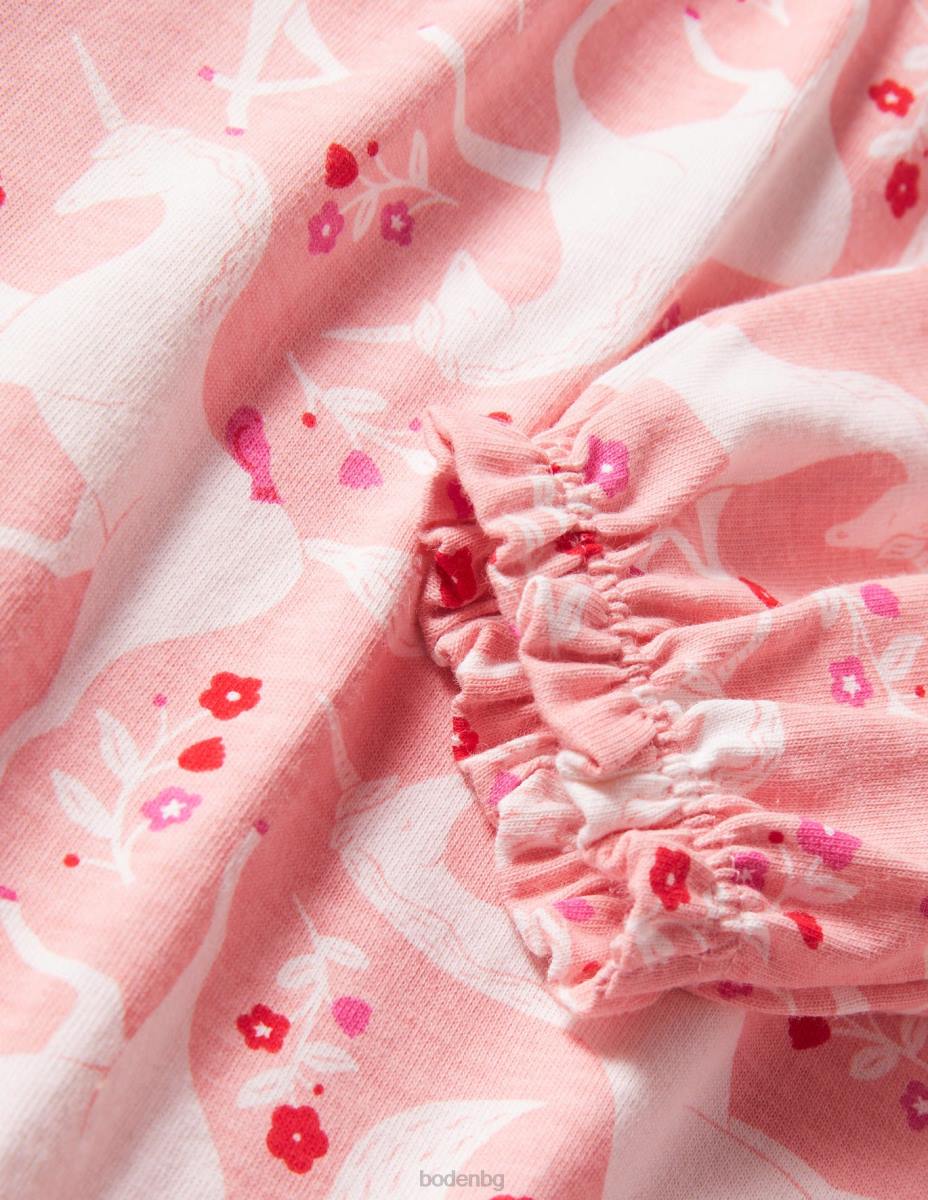 облекло Boden нощница с дълъг ръкав с щампа boto розов еднорог на цветя бебе LL68531