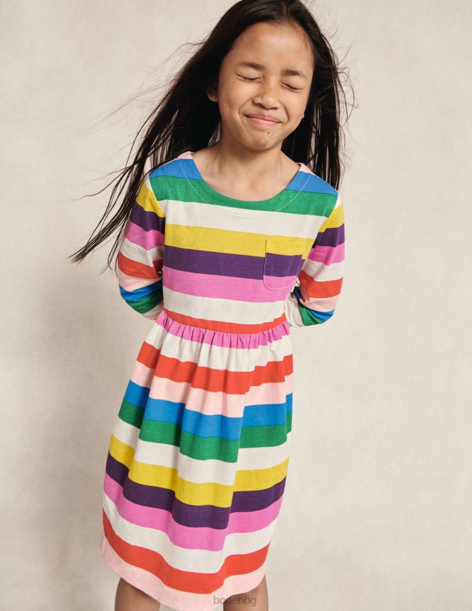 облекло Boden забавна рокля от трико с дълъг ръкав мулти дъгова ивица бебе LL683379