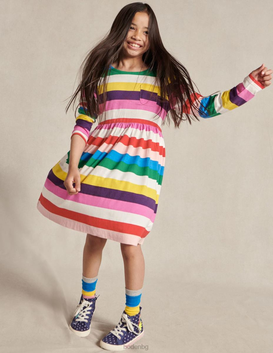 облекло Boden забавна рокля от трико с дълъг ръкав мулти дъгова ивица бебе LL683379