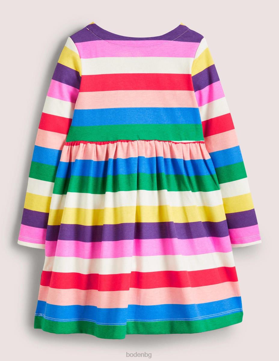 облекло Boden забавна рокля от трико с дълъг ръкав мулти дъгова ивица бебе LL683379