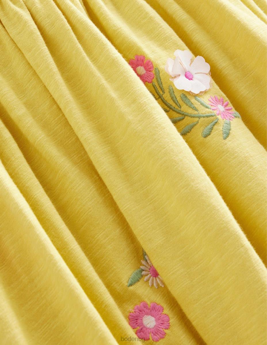 облекло Boden бродирана рокля от трико лютиче жълто бебе LL68343